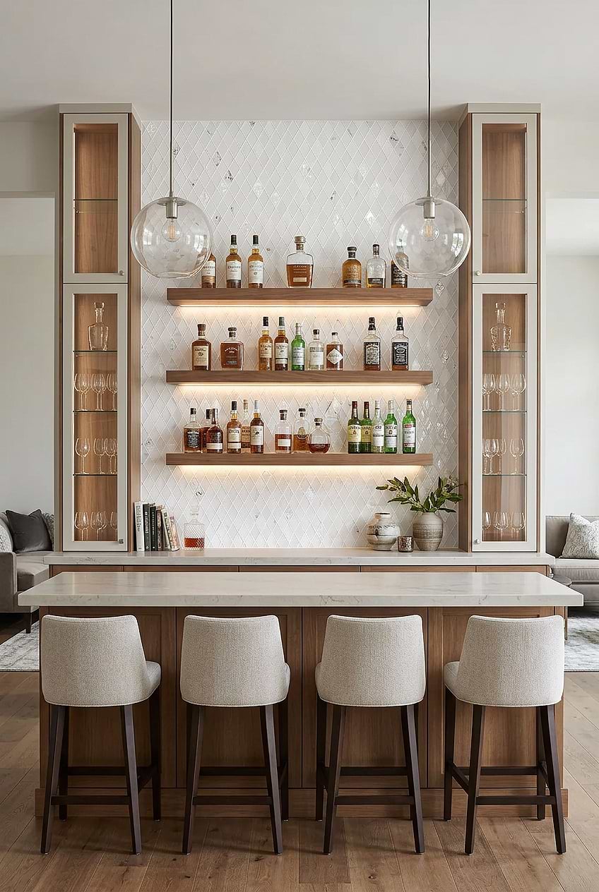 White Rhomboid Glass Bar Backsplash BA5502