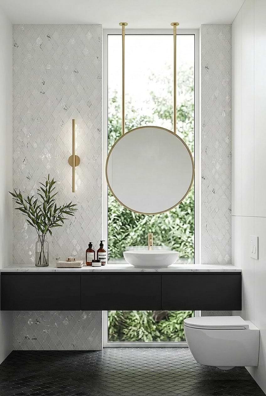 White Rhomboid Glass Bathroom Wall Tile BA5502