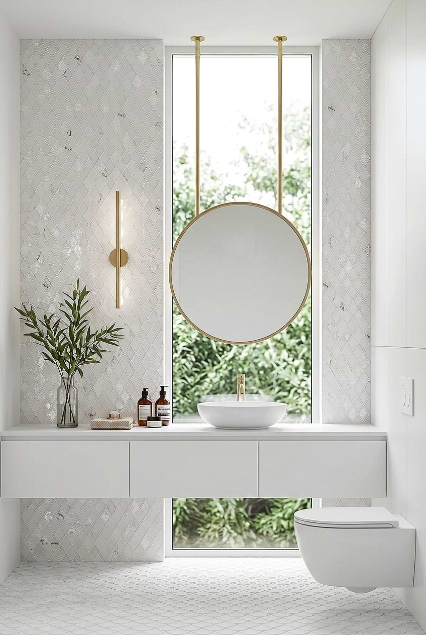 White Rhomboid Glass Mosaic Bathroom BA5502