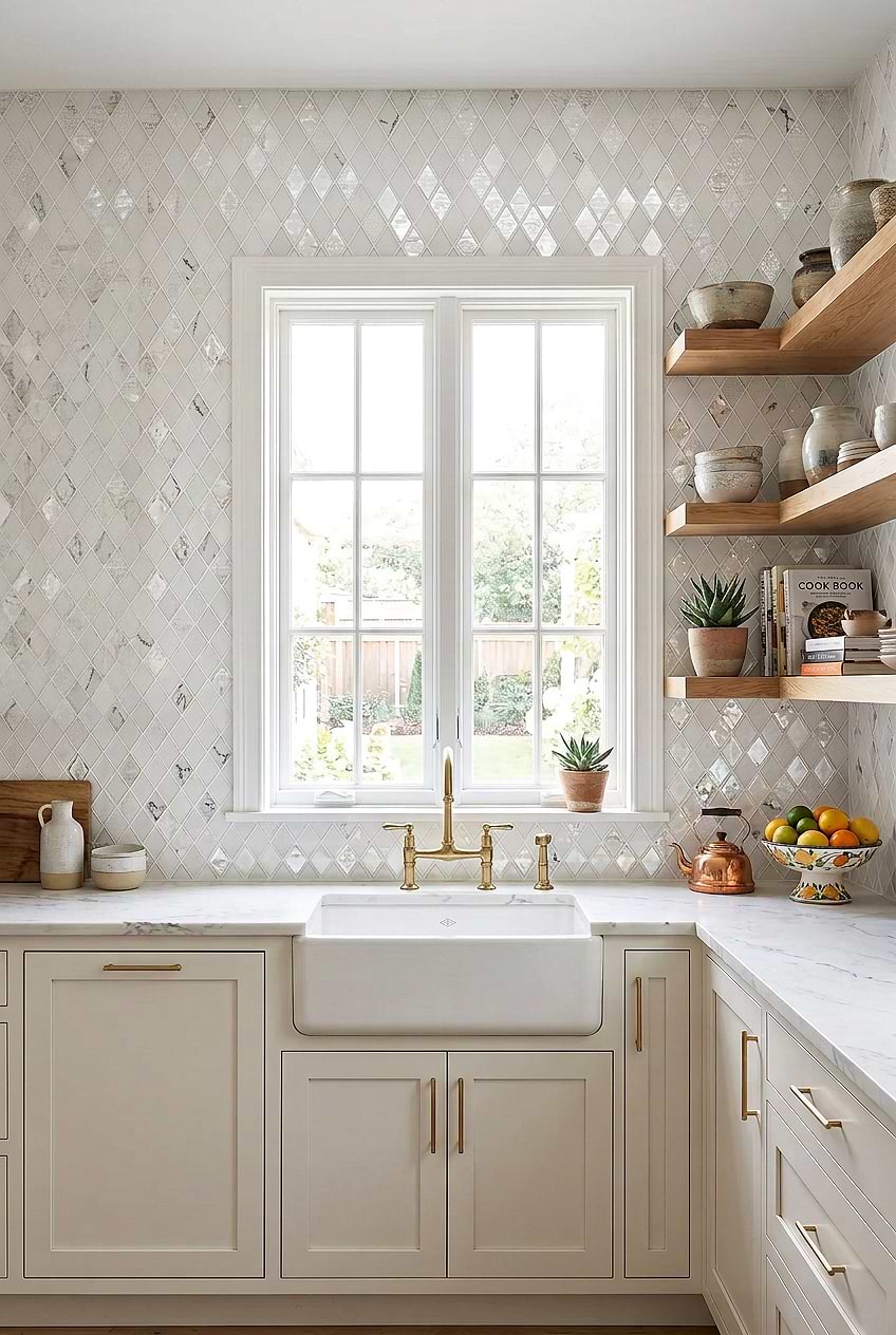 White Rhomboid Glass Mosaic Kitchen Tile BA5502 White Rhomboid Glass Mosaic Kitchen Tile BA5502