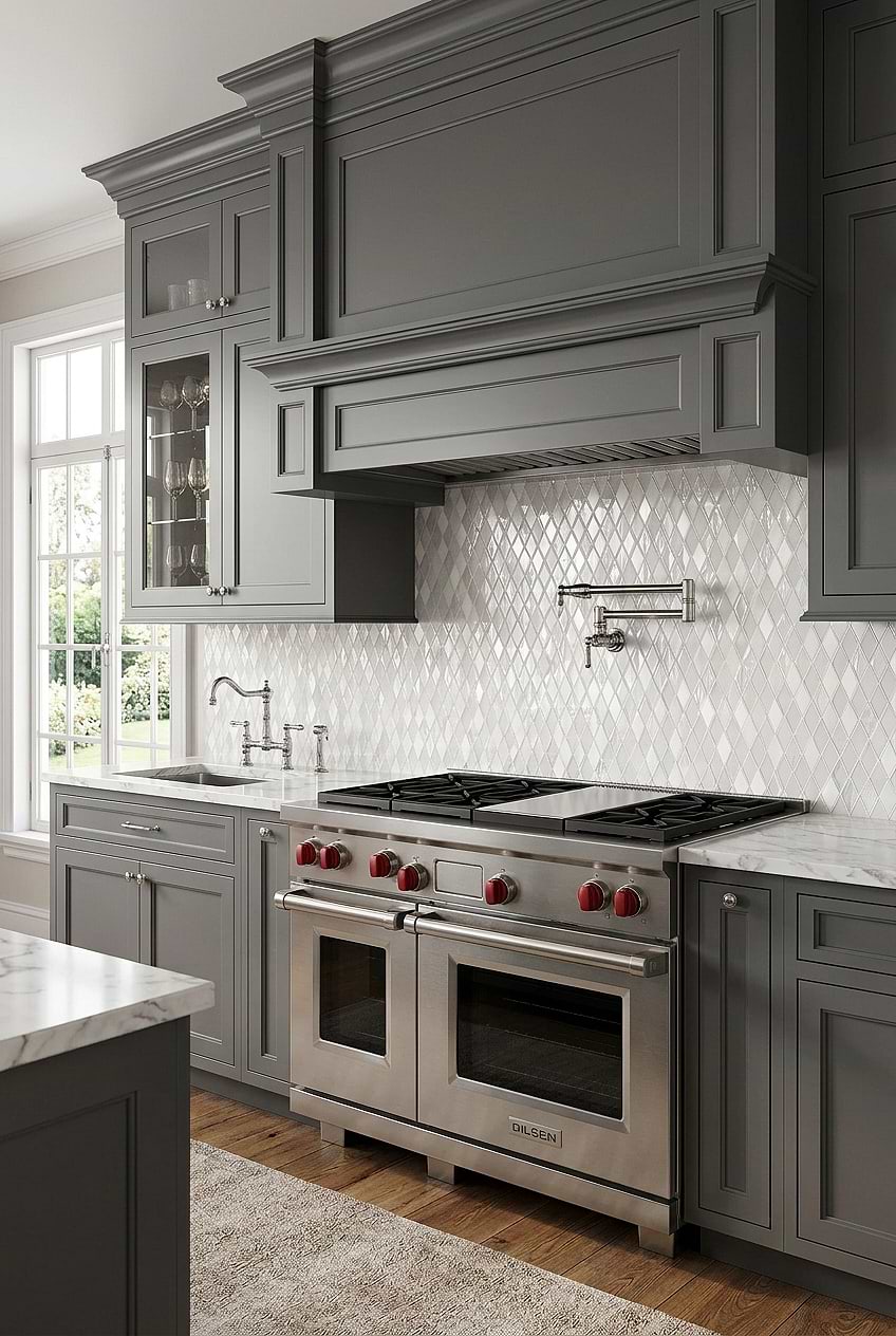 White Rhomboid Mosaic Tile for Gray Kitchen BA62046