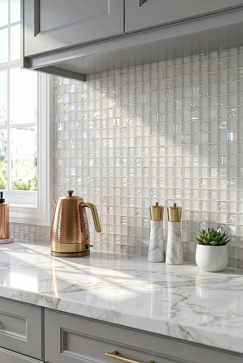White Shell Crackle Glass Kitchen BA6705