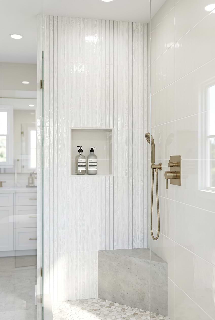 White Shell Glass Mosaic Shower Wall BA8023