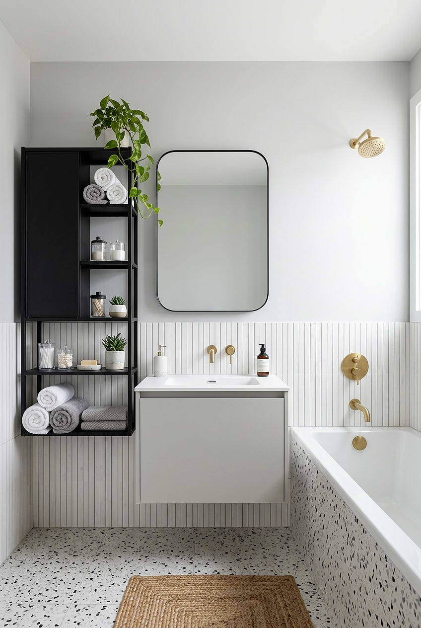 White Vertical Marble Bathroom Wall Tile BA1078