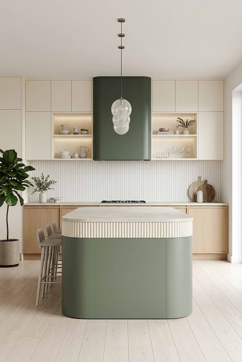 White Vertical Marble Sage Kitchen BA1078