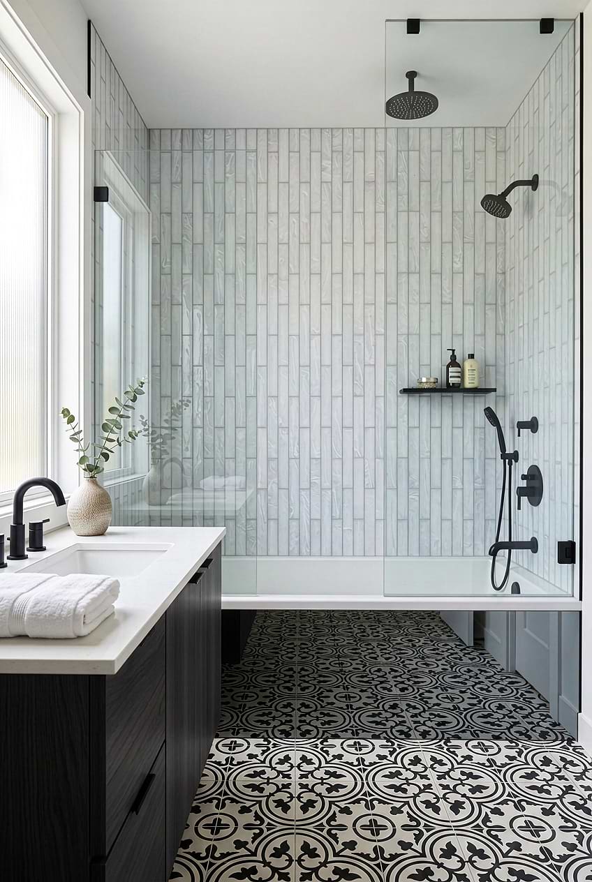 ertical Milky White Glass Shower Tile BA6707