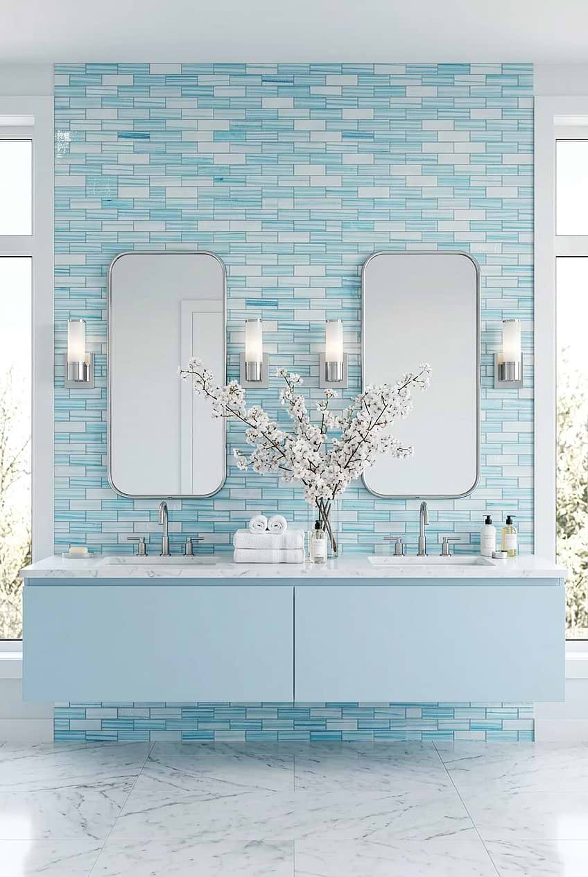 Aqua Glass Subway Tile Bathroom Vanity BA5563