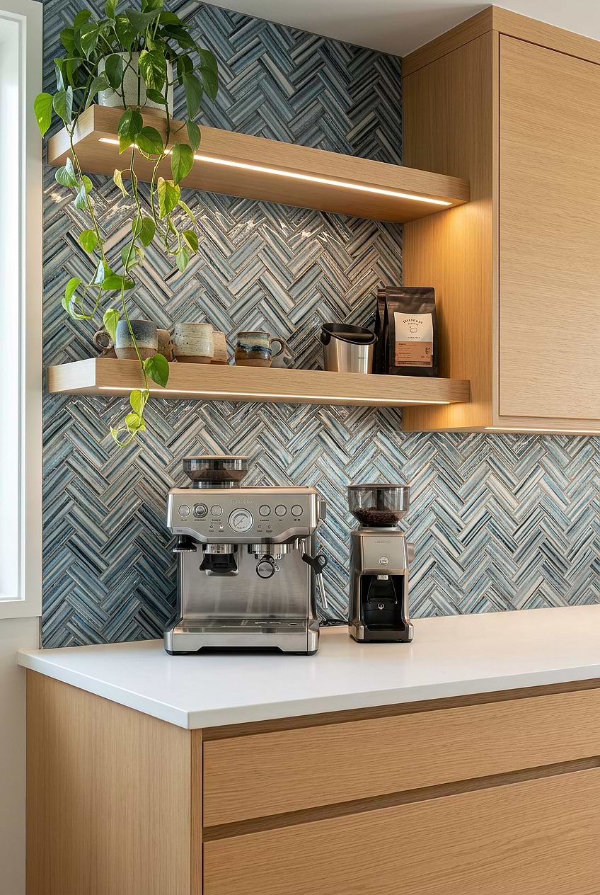 Arctic Blue Herringbone Coffee Bar Tile BA5525