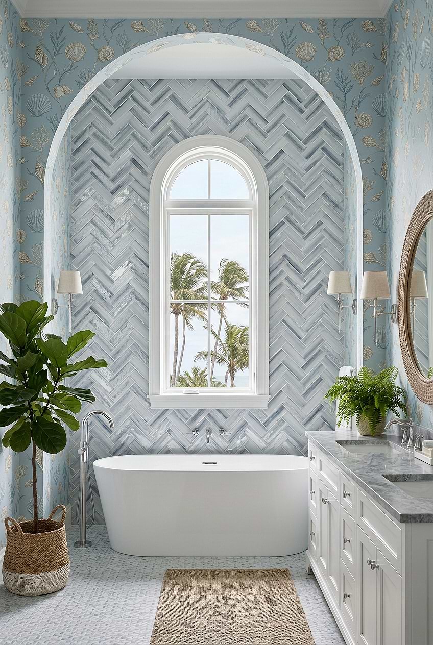 Bathroom Wallpaper Ideas Blue Gray Glass Tile BA5507 LOT B