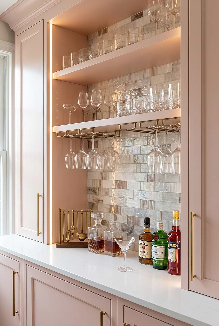 Beige Glass Subway Home Bar Backsplash BA7015