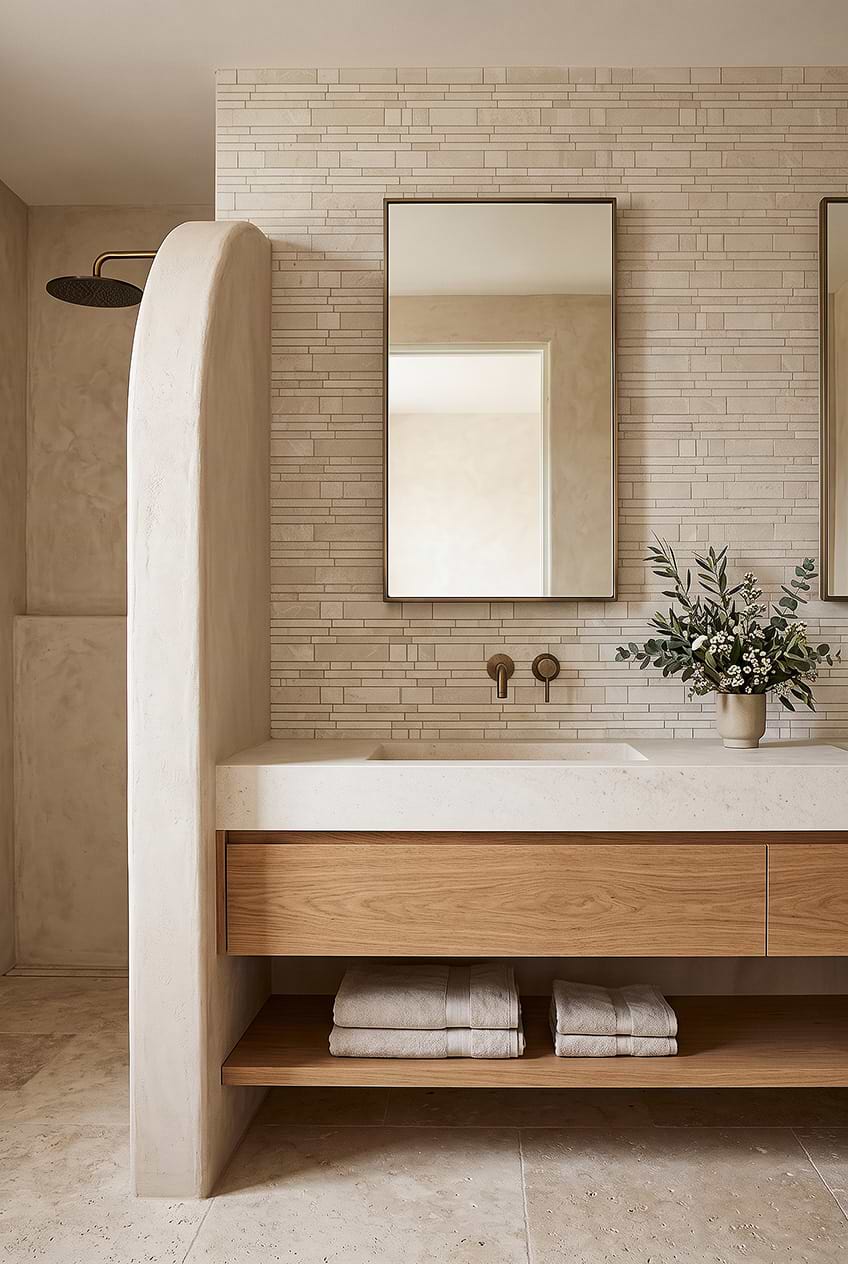 Beige Marble Linear Bathroom Wall Tile BA1095
