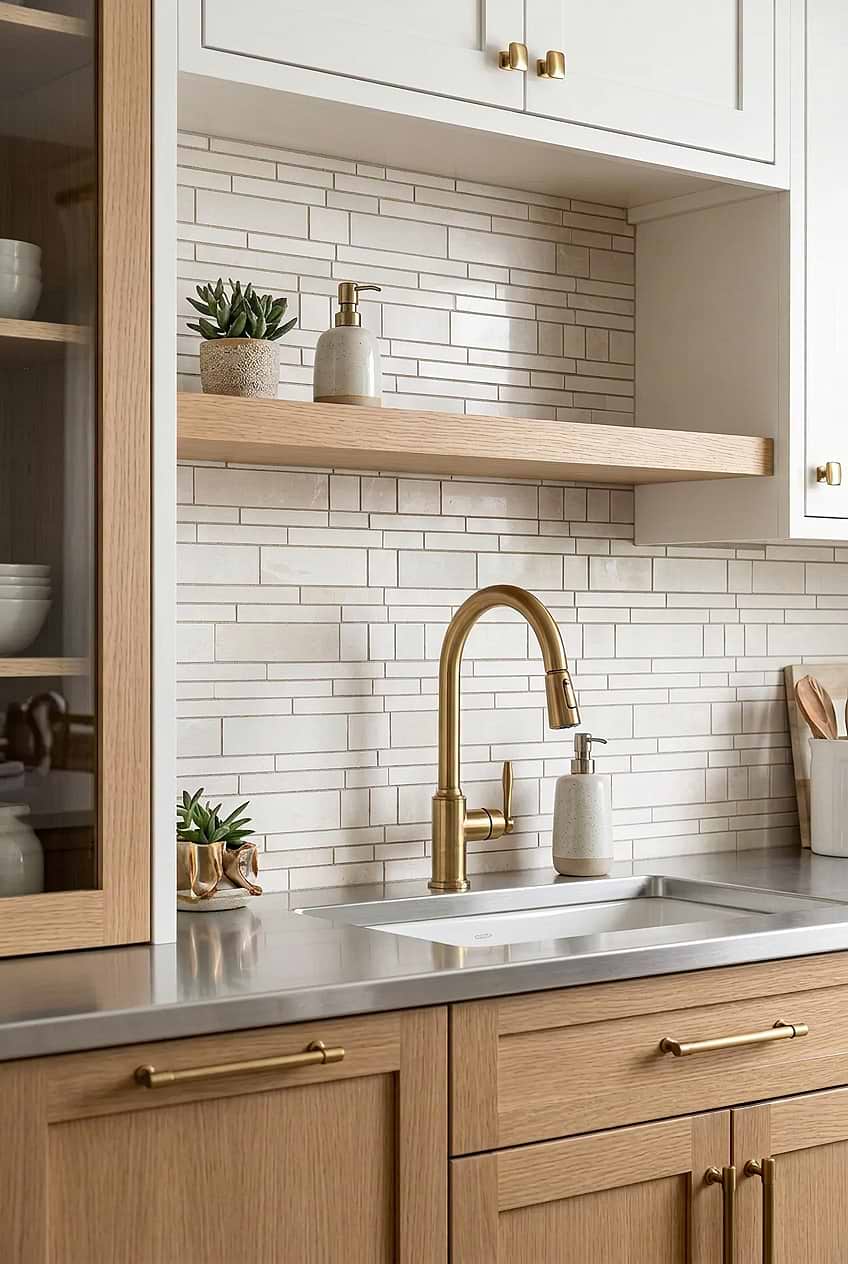 Beige Marble Linear Kitchen Backsplash BA1095