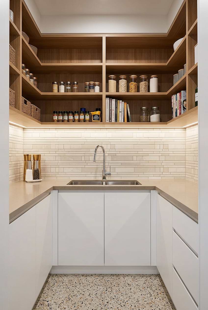 Beige Marble Subway Tile Butler's Pantry Ideas BA1095