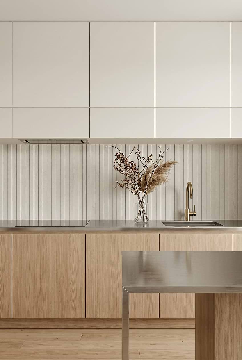 Beige Porcelain Backsplash for Wood Kitchen BA4501