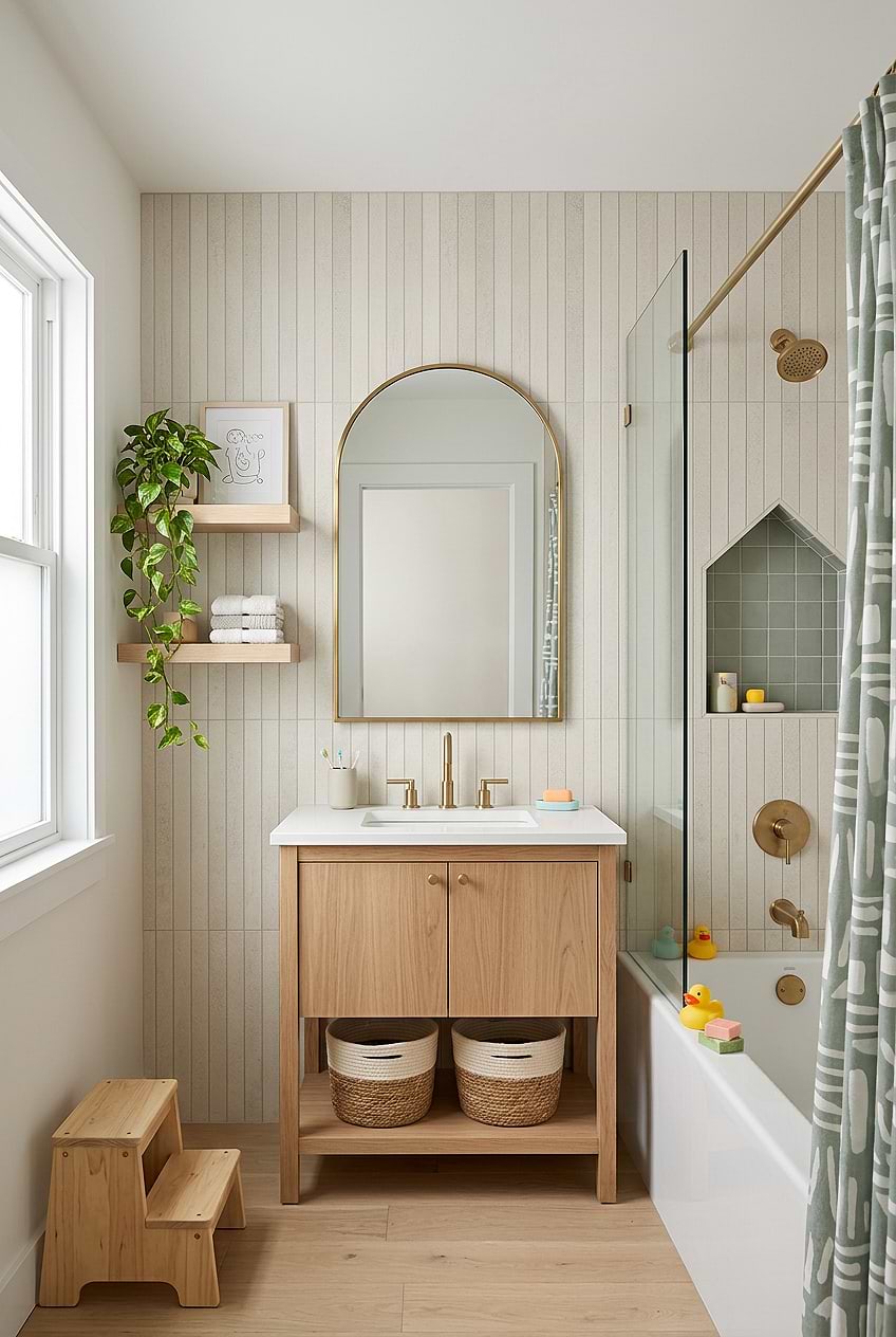 Beige Porcelain Vertical Mosaic Boys Bathroom BA4501