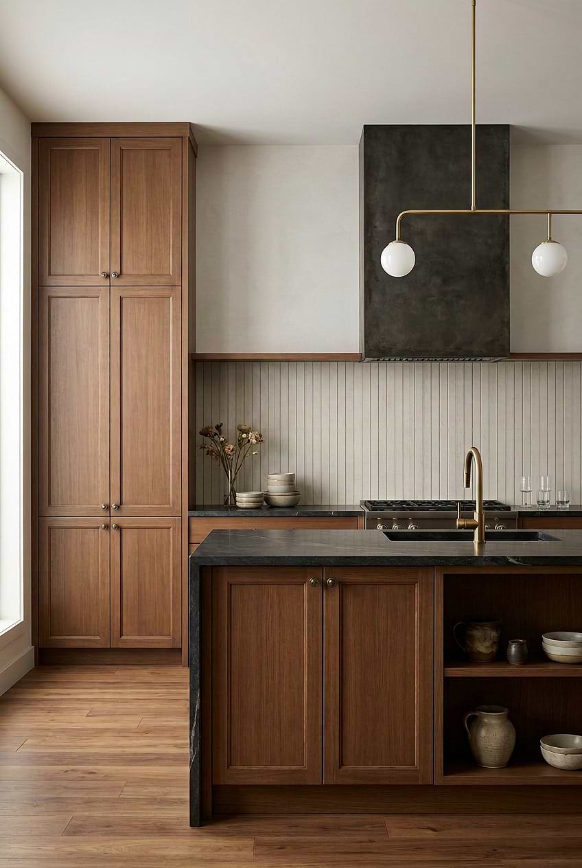 Beige Porcelain Vertical Mosaic Wood Kitchen Backsplash BA4501