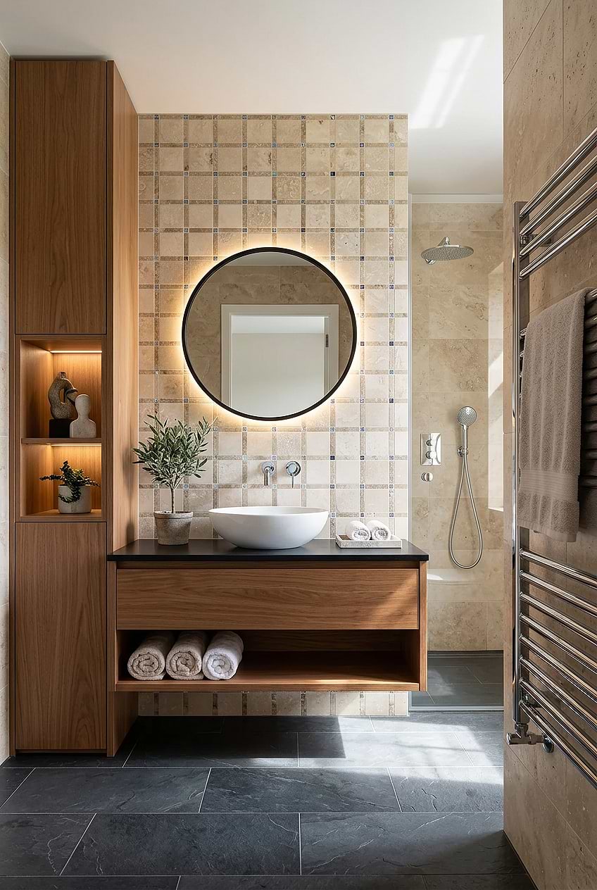 Beige Travertine Glass Mosaic Bathroom Backsplash BA1029