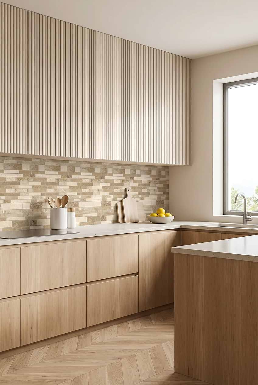 Beige Travertine Subway Kitchen Backsplash BA1024 
