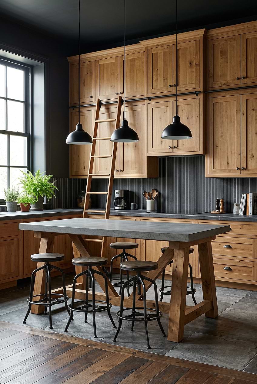 Black Slate Backsplash with Wood Cabinets BA1081