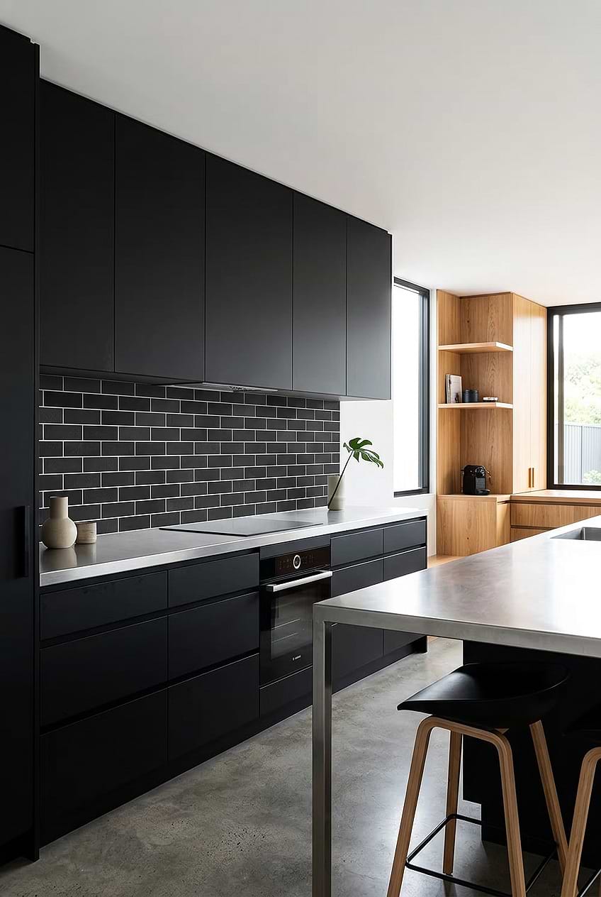 Black Slate Subway Backsplash Tile BA1070