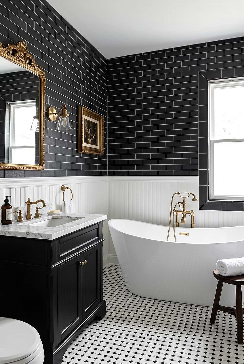 Black Slate Subway Bathroom Wall Tile BA1070