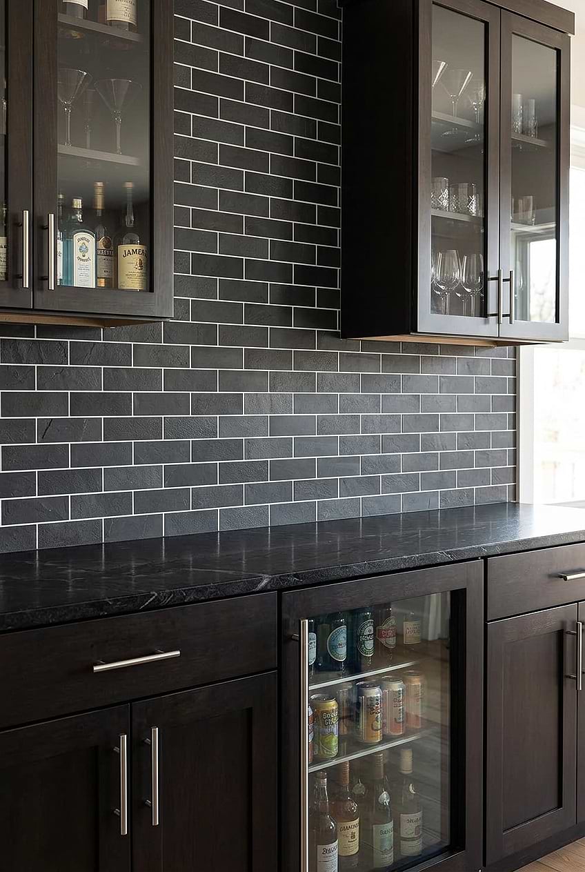 Black Slate Subway Home Bar Backsplash BA1070
