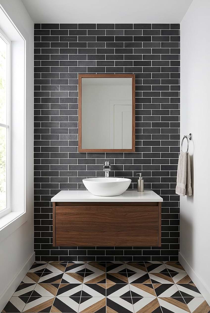 Black Slate Subway Tile Bathroom BA1070