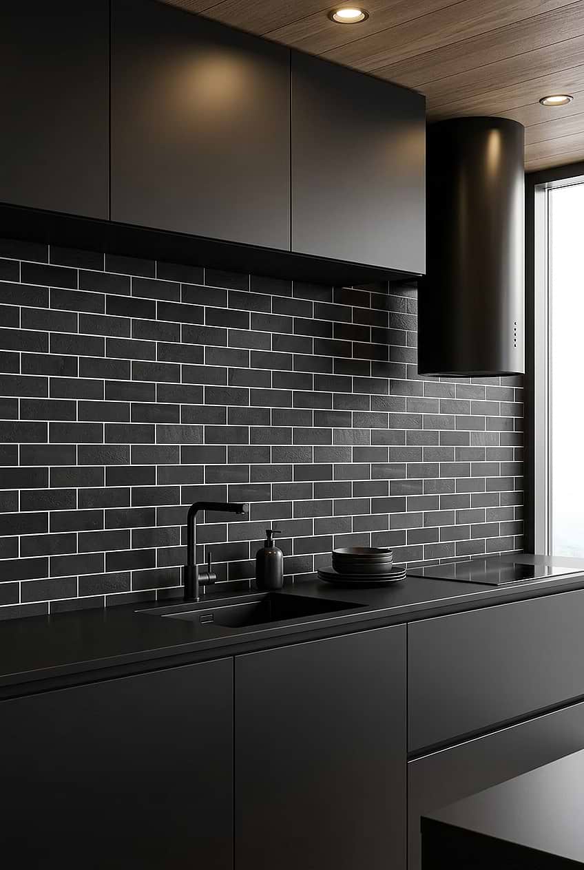 Black Slate Subway Tile Modern Kitchen Backsplash BA1070