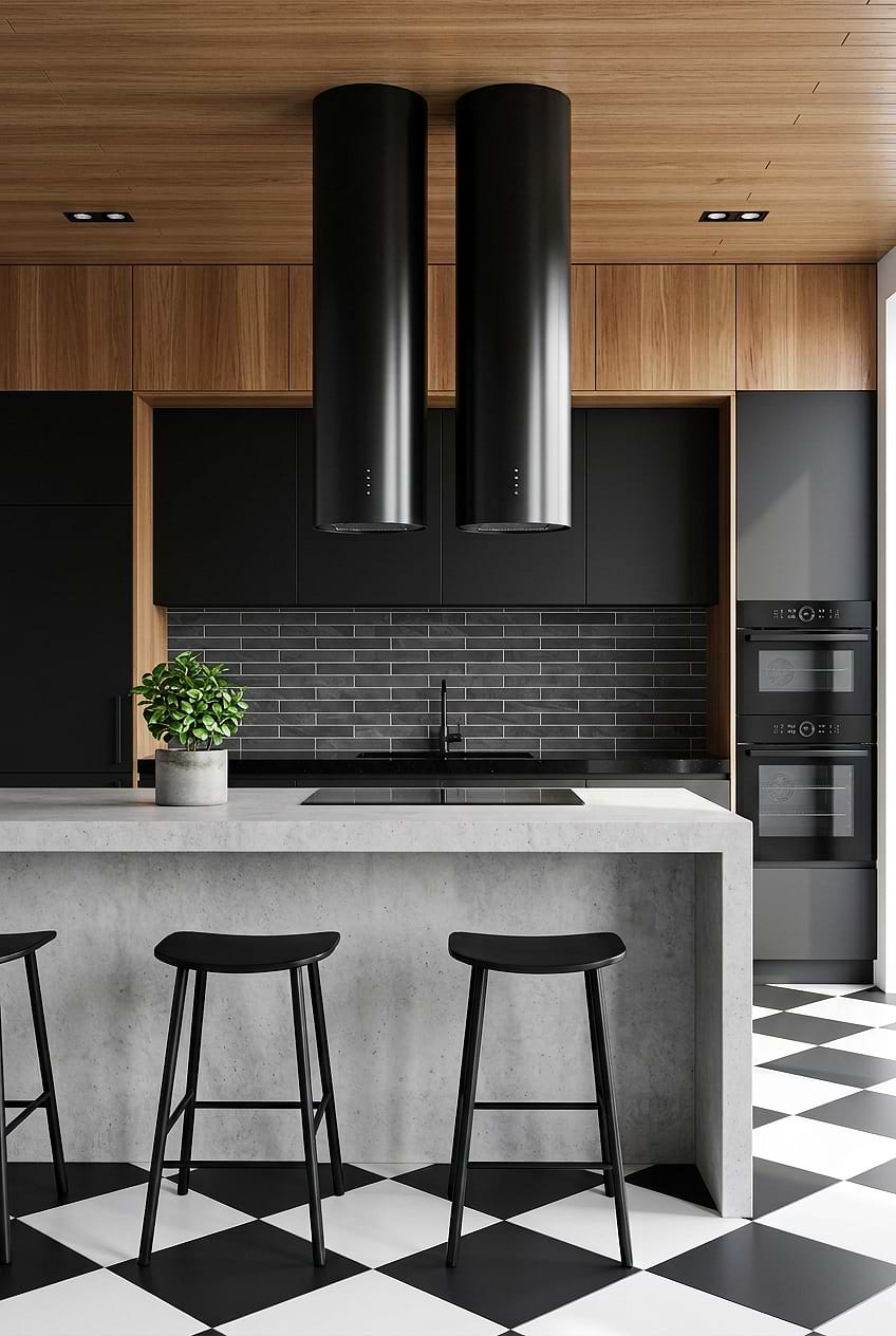 Black Slate Subway Tile Wood Cabinet BA1045