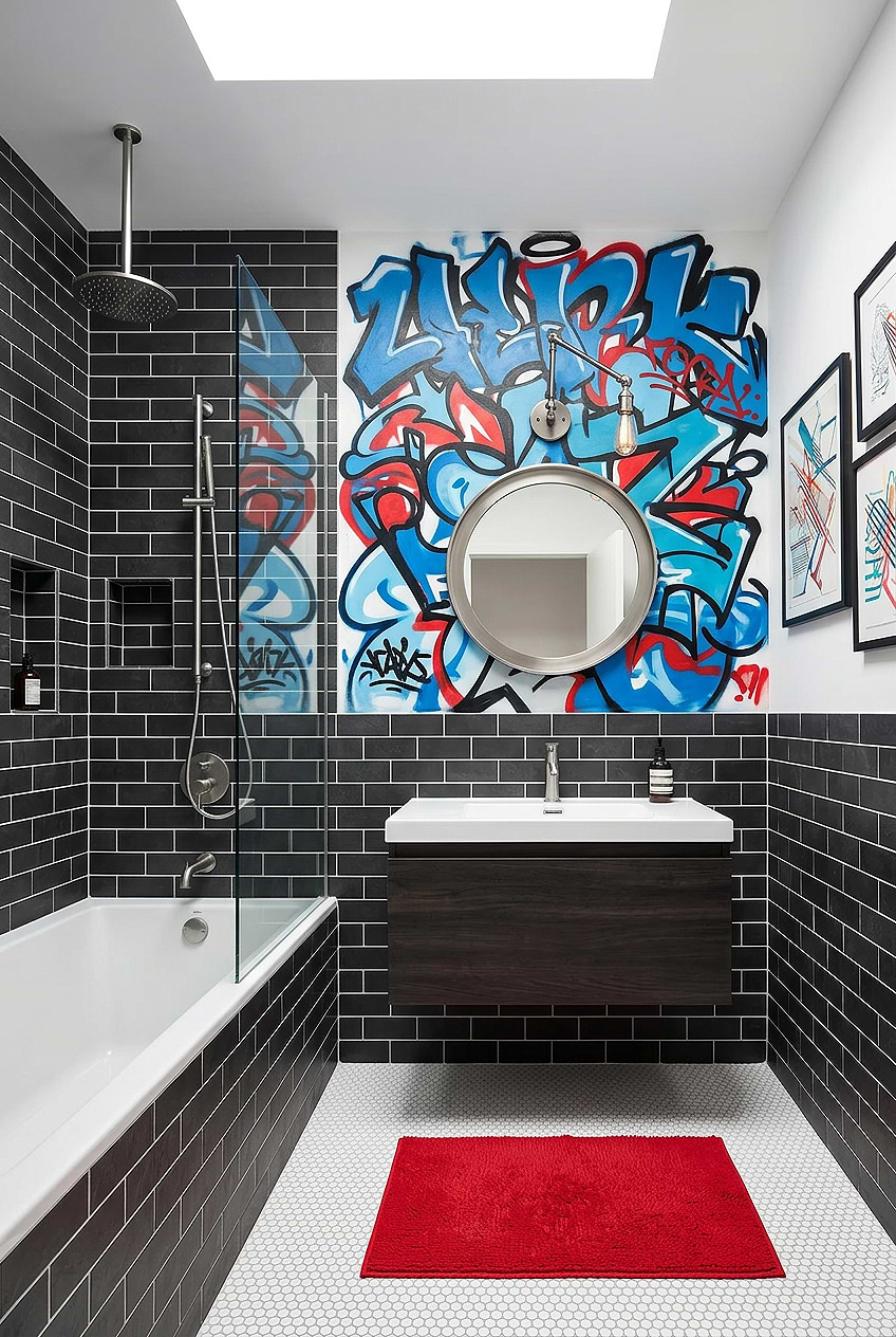 Black Slate Subway Urban Bathroom Tile BA1070