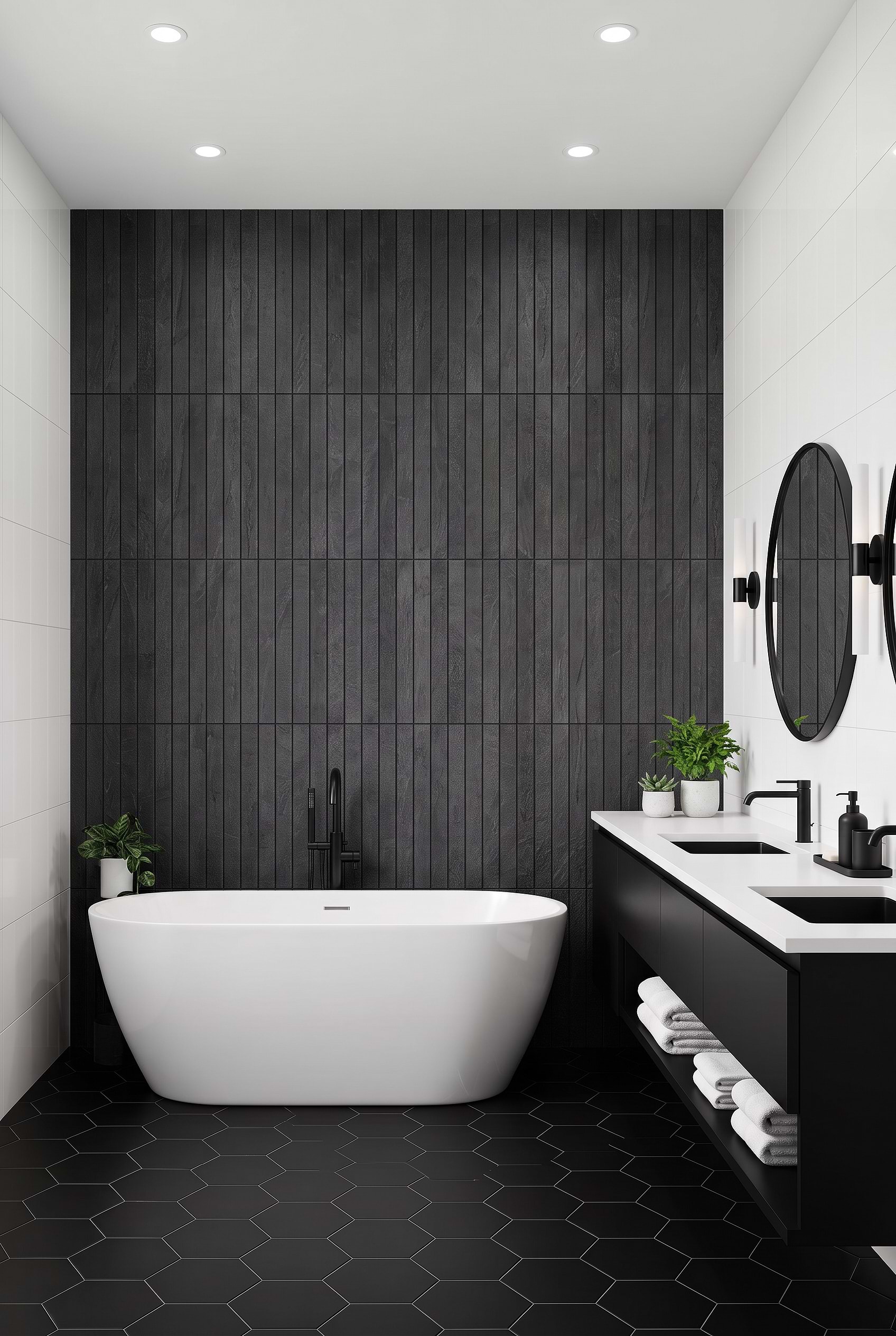 Black Slate Tile with Freestanding Tub BA1081 Black Slate Tile with Freestanding Tub BA1081