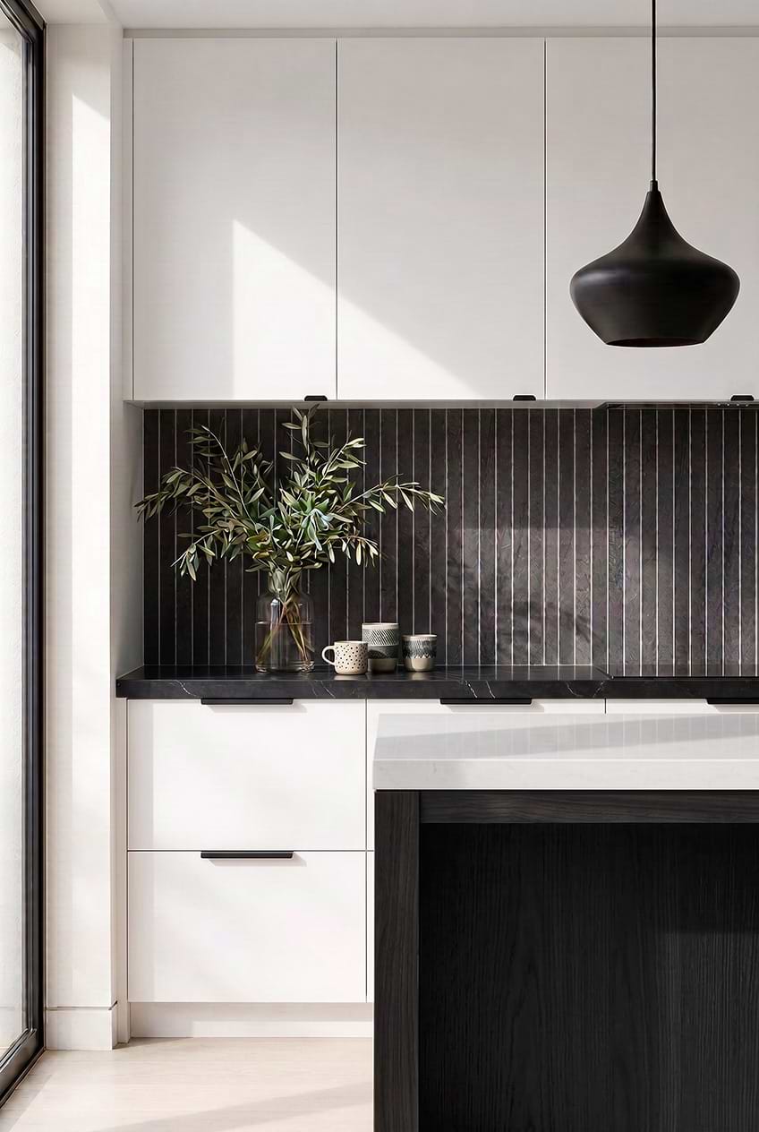 Black Slate Vertical Modern Kitchen Tile BA1081