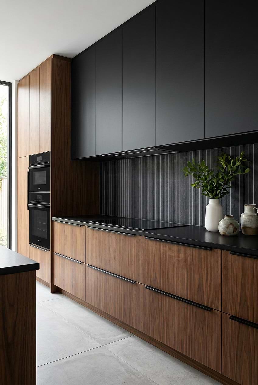 Black Slate Vertical Tile for Walnut Kitchen BA1081