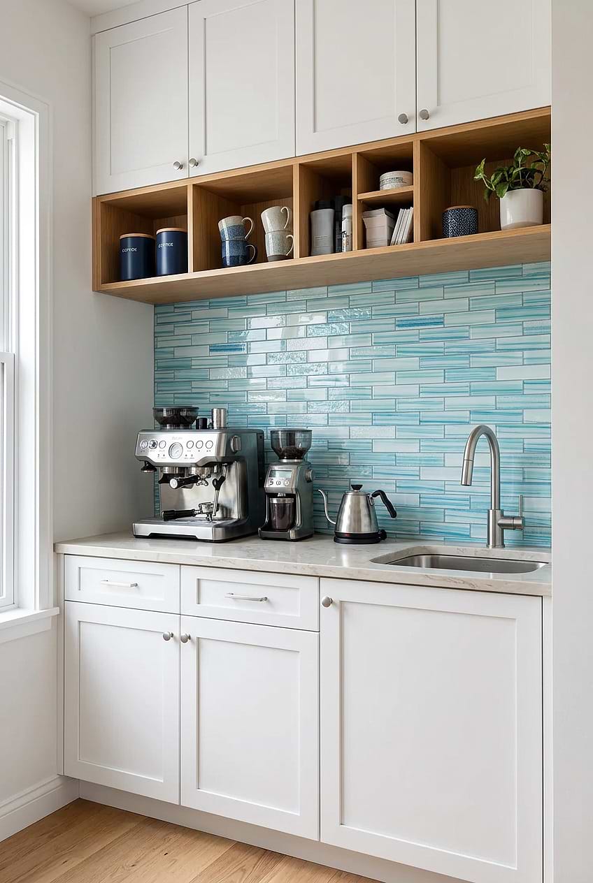 Blue Glass Coffee Station Backsplash Tile BA5563