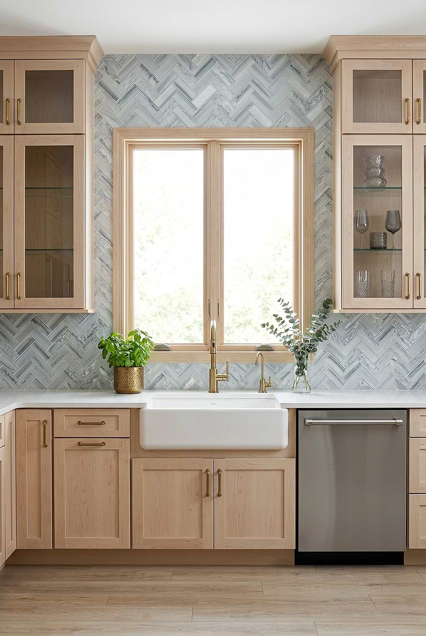 Blue Glass Herringbone Kitchen Backsplash BA5507 LOT A