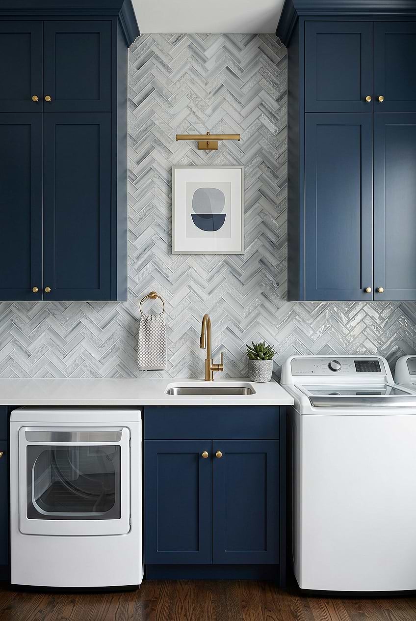 Blue Glass Herringbone Laundry Backsplash BA5507 LOT A
