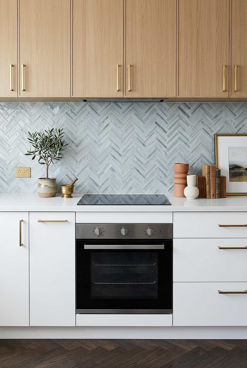 Blue Glass Herringbone Scandinavian Kitchen BA5507 LOT A