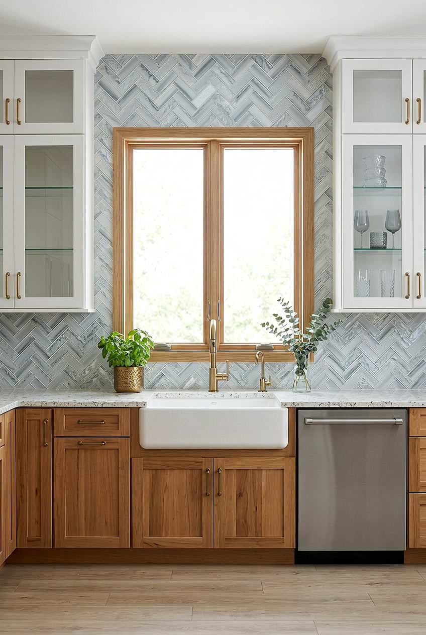 Blue Glass Herringbone Window Backsplash BA5507 LOT A Blue Glass Herringbone Window Backsplash BA5507 LOT A