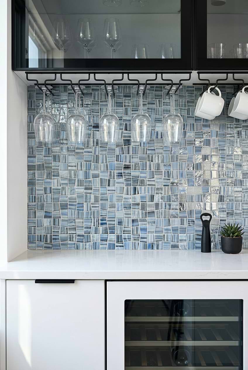 Blue Glass Mosaic Bar Backsplash BA5515