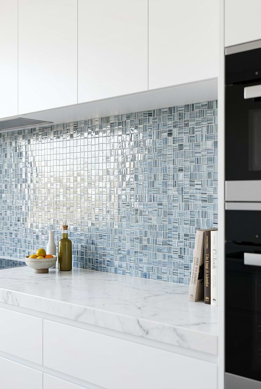 Blue Glass Mosaic Tile for Modern White Kitchen BA5515