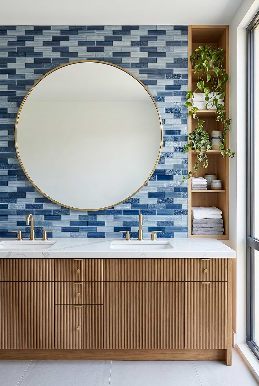 Blue Glass Mosaic Vanity Wall BA5530