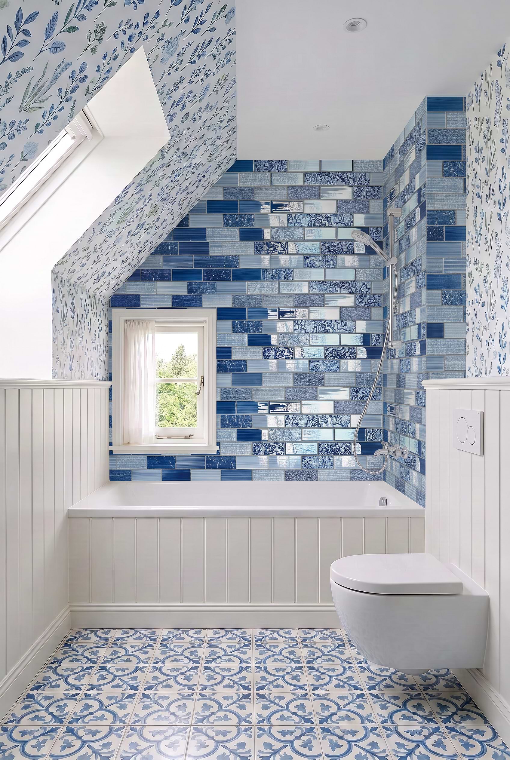 Blue Glass Subway Bathroom Tile BA5530