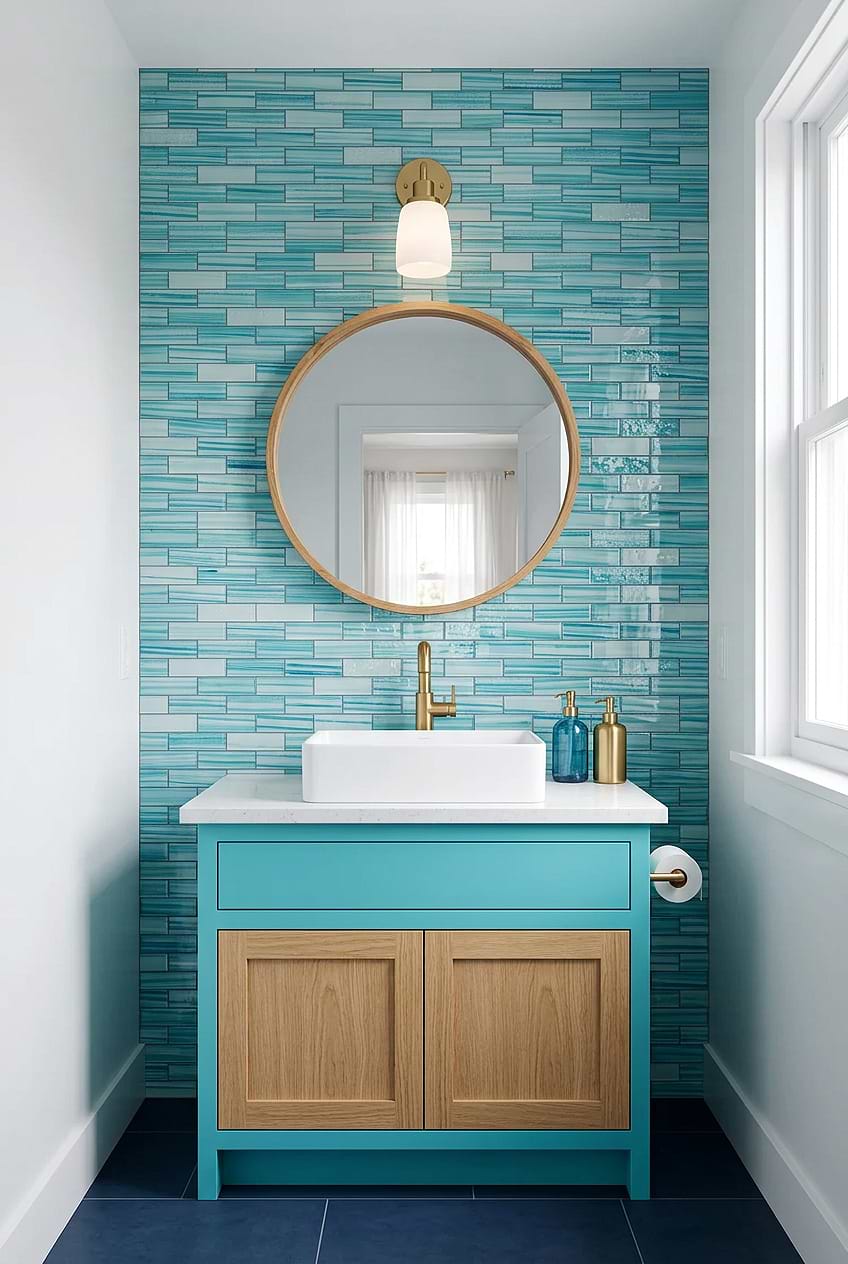 Blue Glass Subway Girls Bathroom Backsplash BA5563