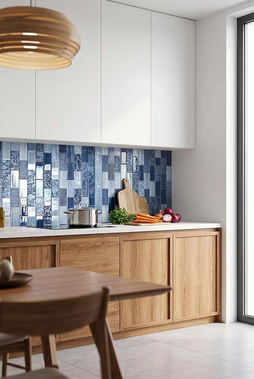 Blue Glass Subway Mosaic Kitchen Backsplash BA5530