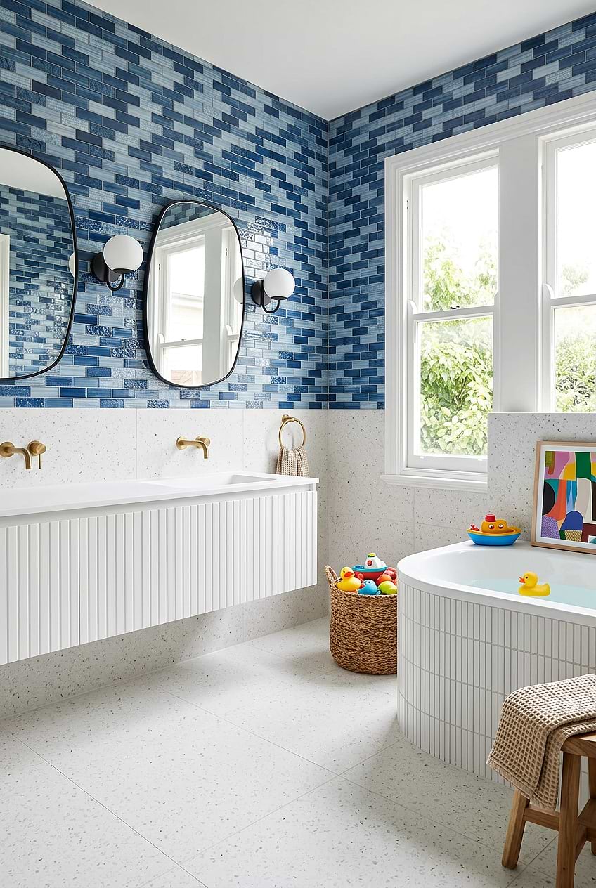 Blue Glass Subway Tile Boys Bathroom BA5530