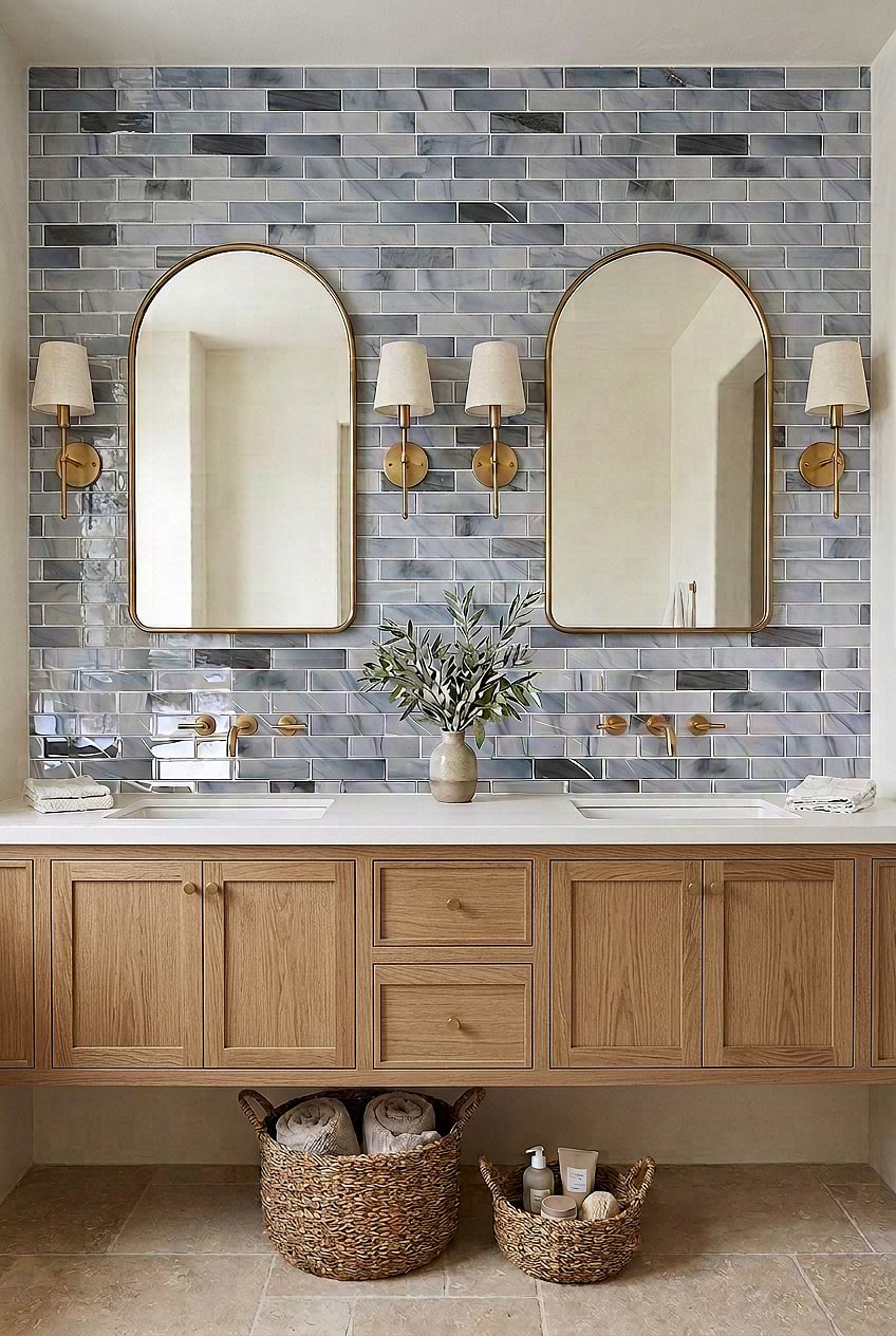 Blue Gray Glass Bathroom Backsplash BA8010