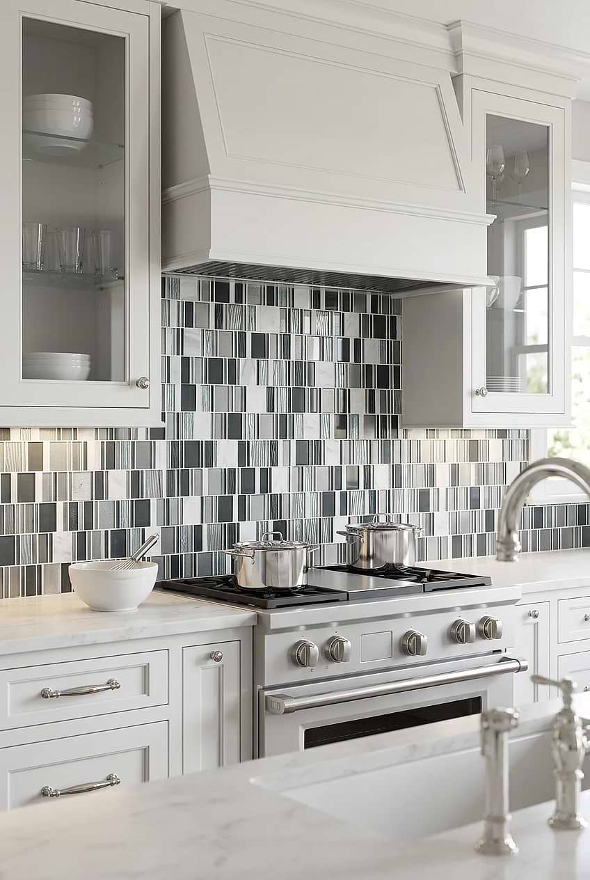Blue Gray Glass Marble Mosaic Tile Kitchen BA1191