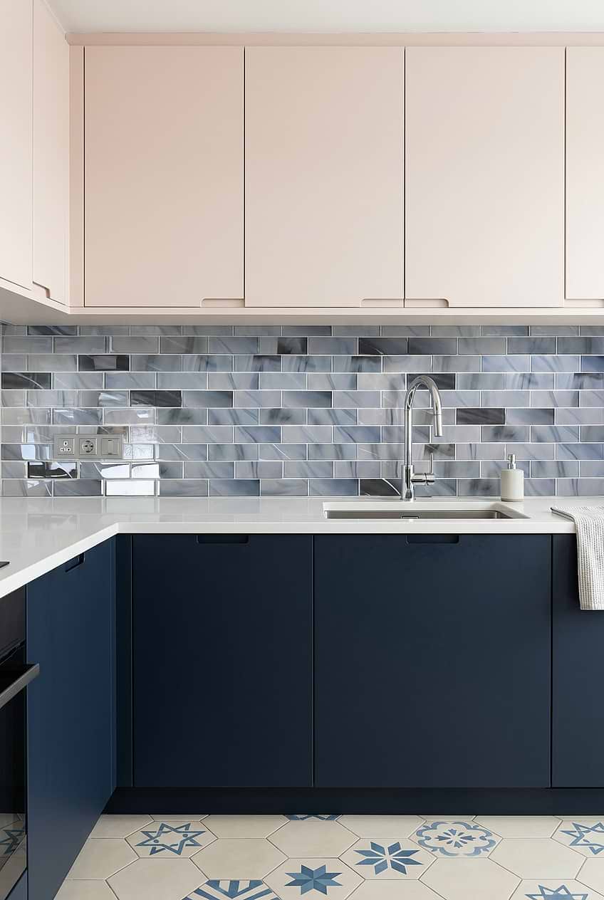 Blue Gray Glass Subway Mosaic Backsplash BA8010