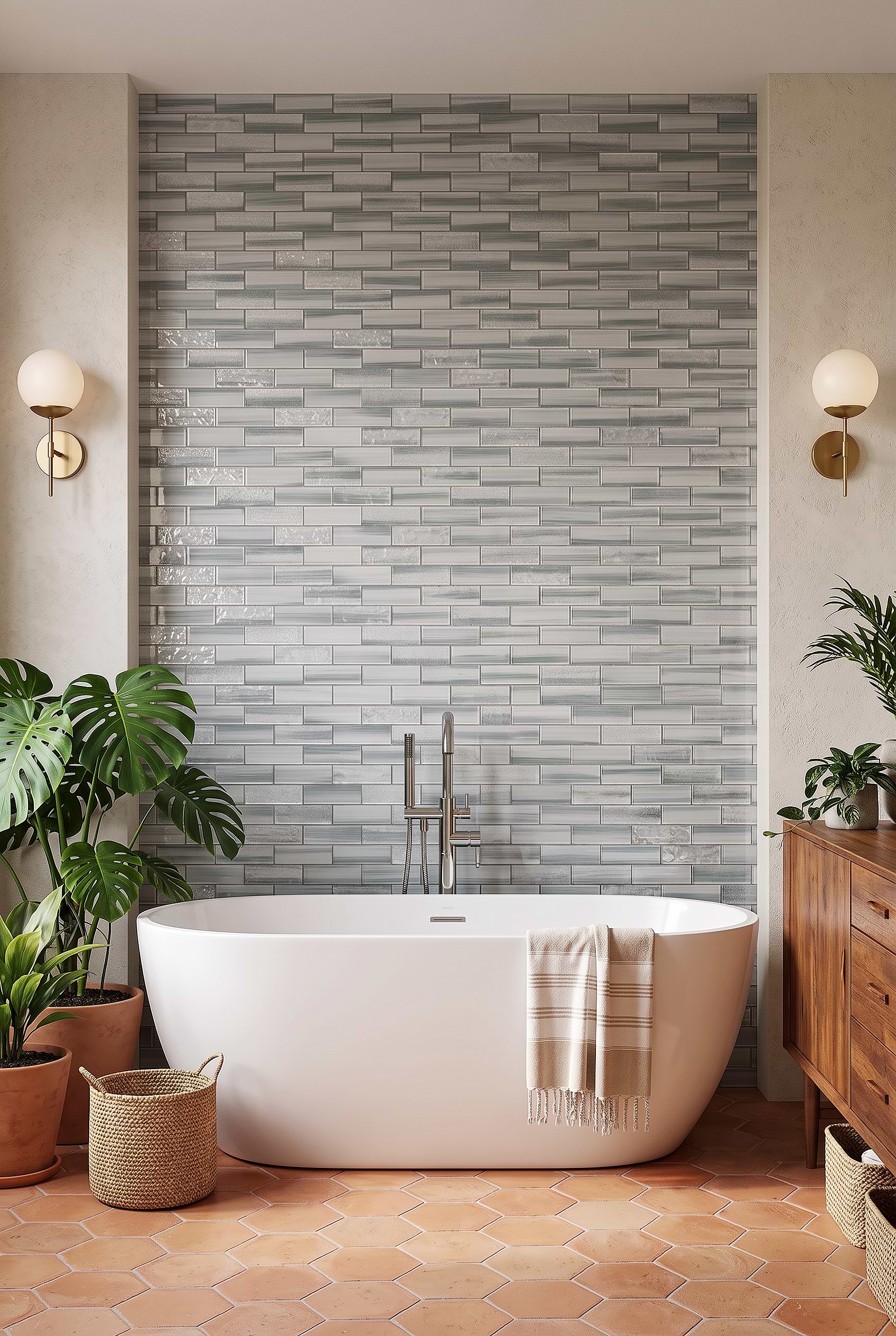Blue Gray Textured Glass Bathroom Tile BA5507 LOT B
