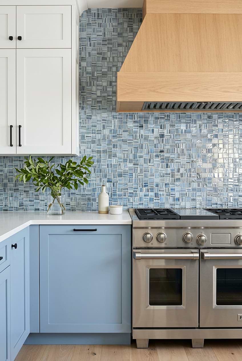 Blue Hand Painted Glass Kitchen Mosaic BA5515